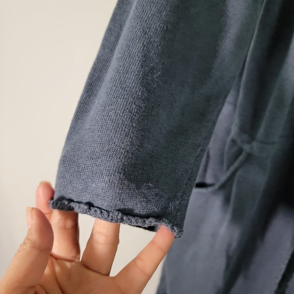 WRAP London Women's Blue Open Front Cardigan Sz 14 Linen Blend Crochet Pockets - Picture 6 of 11